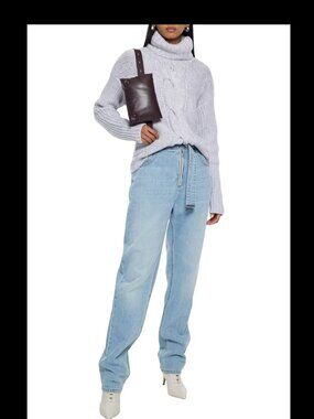 Duffy 100% Cashmere Gray Cable Knit Turtleneck Sweater